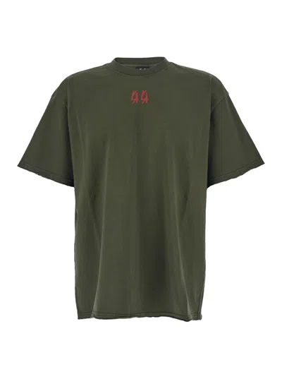 44 Label Group Green Crewneck T-shirt With Dropped Shoulders And Logo Print On Front And Rear In Cotton Man