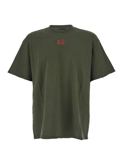 44 LABEL GROUP GREEN CREWNECK T-SHIRT WITH DROPPED SHOULDERS AND LOGO PRINT ON FRONT AND REAR IN COTTON MAN