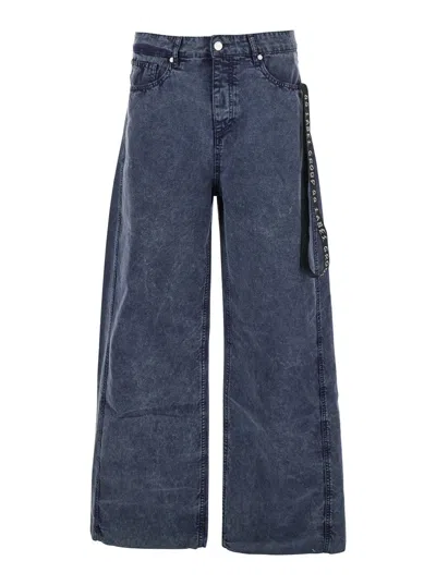 44 Label Group Grey Jeans With Tie Detail With Logo On The Front And Logo Patch On The Rear In Denim In Multicolor
