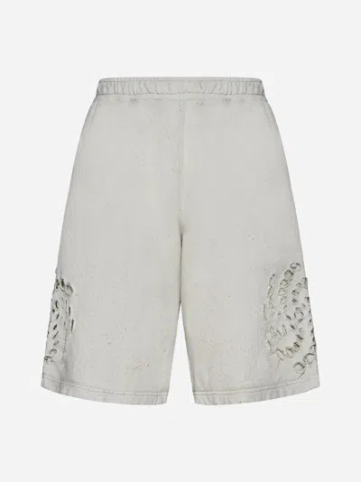 44 Label Group Holes Cotton Shorts In White