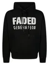 44 Label Group Faded Gen Cotton Hoodie With Drawstring Hood In Black