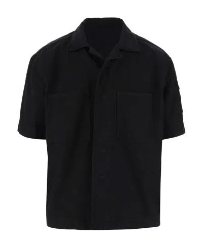 44 Label Group Lapel Short-sleeved Shirt In Black