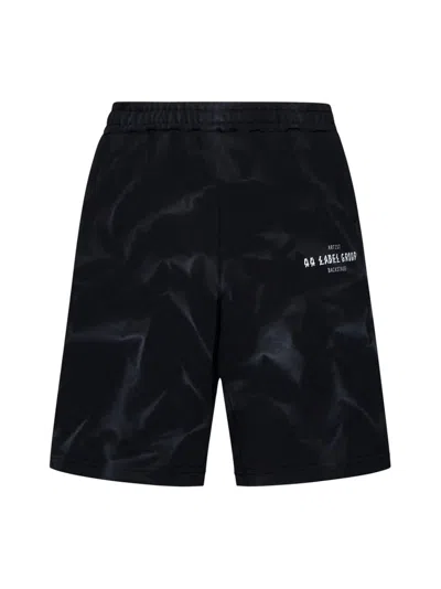 44 Label Group Cotton Shorts With Print In Black+effetto Smoke