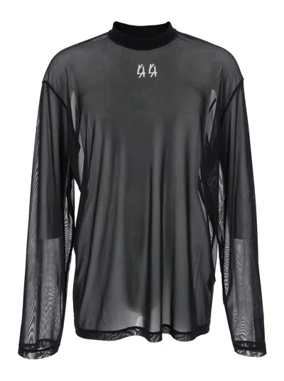 44 LABEL GROUP BLACK TURTLENECK SWEATER WITH SEMI-SHEER DESIGN IN MESH MAN