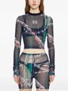 44 Label Group Long-sleeve Tulle Top In Multi