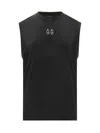 44 Label Group Black Sleeveless Crewneck Top With Logo Detail On The Front And Maxi Logo Print On The Rear In Cotto In Black