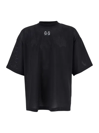 44 Label Group Men Black Crew Neck T-shirt With Logo On Front And Back In Cotton Man
