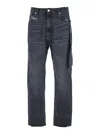 44 Label Group Men Black Jeans With Logo Patch On The Rear And Side Strap With Logo In Denim Man In Black