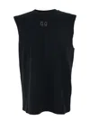44 Label Group Black Sleeveless Crewneck Top With Logo Detail On The Front And Maxi Logo Print On The Rear In Cotto In Black