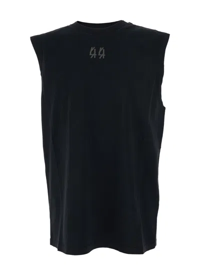 44 LABEL GROUP 44 LABEL GROUP MEN BLACK SLEEVELESS CREWNECK TOP WITH LOGO DETAIL ON THE FRONT AND MAXI LOGO PRINT O