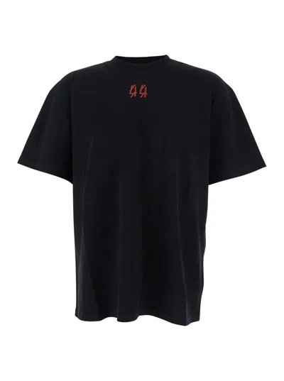 44 LABEL GROUP 44 LABEL GROUP MEN BLACK CREWNECK T-SHIRT WITH LOGO ON THE FRONT AND MAXI LOGO ON THE REAR IN COTTON