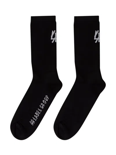44 Label Group Mid-length Logo Socks In Black-44 Dirti White