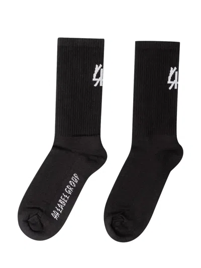 44 Label Group Mid-length Logo Socks In Black-44 Dirti White