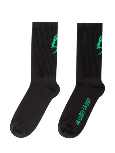 44 Label Group Mid-length Socks In Black-44 Cd Bright Green
