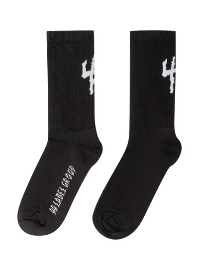 44 Label Group Mid-length Socks In Black-44 Hockey White