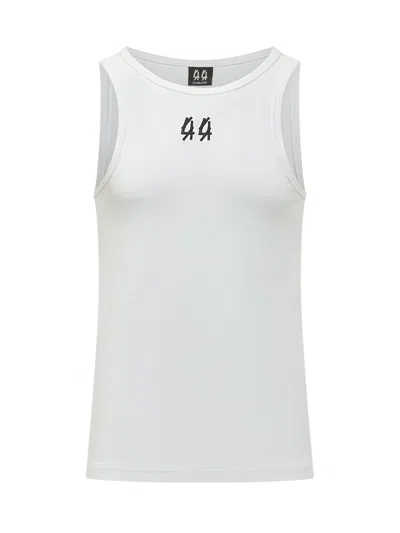 44 Label Group Ribbed Tank Top With Logo In Optical White-44 Black