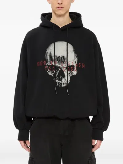 44 Label Group Skull-print Drawstring Hoodie In Black