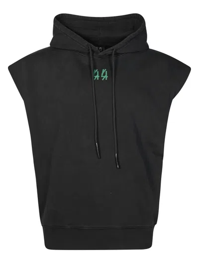 44 LABEL GROUP SLEEVELESS BLACK HOODIE WITH FRONT KANGAROO POCKET
