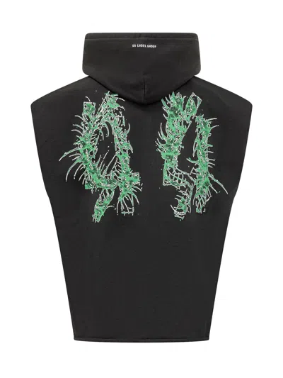 44 Label Group Sleeveless Mini Sweatshirt With Hood In Black-centipede Xenon Green