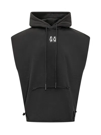 44 Label Group Sleeveless Mini Sweatshirt With Hood In Black-centipede Xenon Green