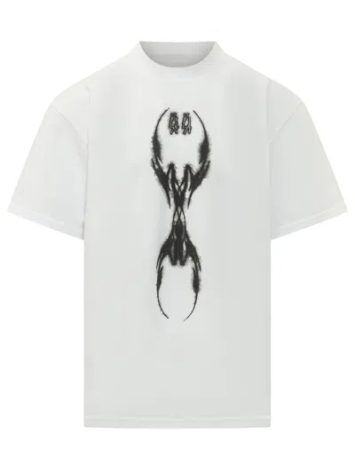 44 Label Group Standard Crewneck T-shirt In Optical White-y2k World Fire Black