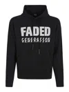 44 Label Group Faded Gen Cotton Hoodie With Drawstring Hood In Black