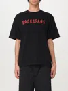 44 Label Group Black T-shirt With Print On The Front And Maxi Logo On The Back In Cotton Man In Ruby