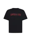 44 Label Group Black T-shirt With Print On The Front And Maxi Logo On The Back In Cotton Man In Black+guestlist Red