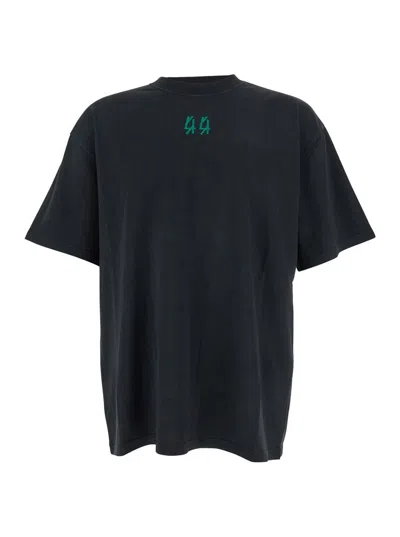 44 LABEL GROUP BLACK CREW NECK T-SHIRT WITH LOGO ON FRONT AND BACK IN COTTON MAN