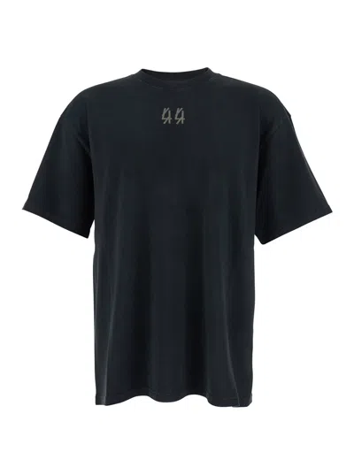 44 LABEL GROUP BLACK CREW NECK T-SHIRT WITH LOGO ON FRONT AND BACK IN COTTON MAN