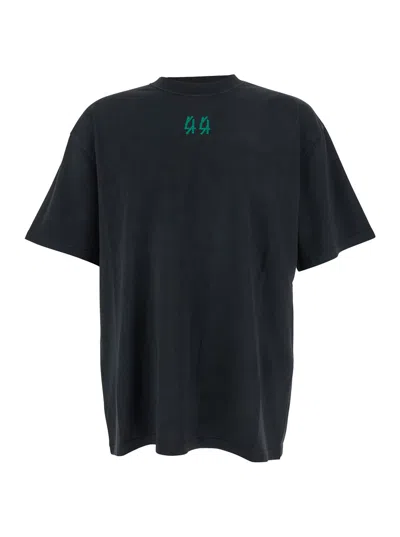 44 LABEL GROUP BLACK CREW NECK T-SHIRT WITH LOGO ON FRONT AND BACK IN COTTON MAN