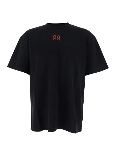 44 LABEL GROUP BLACK CREWNECK T-SHIRT WITH LOGO ON THE FRONT AND MAXI LOGO ON THE REAR IN COTTON MAN