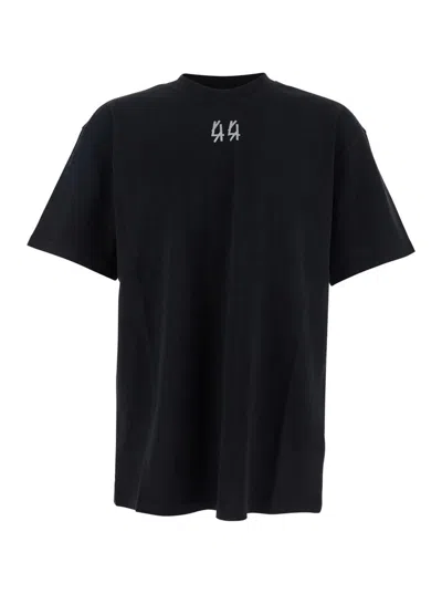 44 LABEL GROUP BLACK CREWNECK T-SHIRT WITH LOGO ON THE FRONT AND MAXI LOGO ON THE REAR IN COTTON MAN