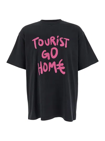 44 LABEL GROUP 44 LABEL GROUP MEN 'TOURIST' BLACK CREWNECK T-SHIRT WITH MAXI PRINT ON FRONT AND REAR IN COTTON MAN