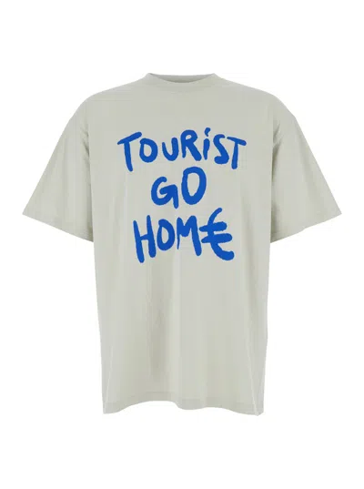 44 Label Group 'tourist' White T-shirt With Print On The Front And Maxi Print On The Back