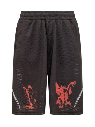 44 Label Group Trendy Mini Shorts With Unique Graphic Print In Black-y2k Red White