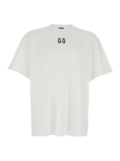 44 Label Group White Crew Neck T-shirt With Logo On The Front And Maxi Logo On The Back In Cotton Man