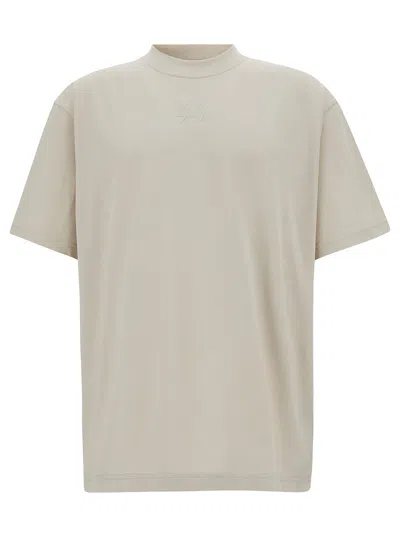 44 Label Group White T-shirt With Logo Embroidery And Print In Cotton Man In Bianco