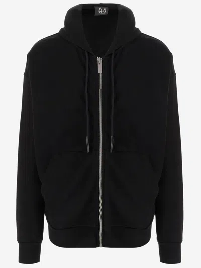 44 Label Group Zip-front Cotton Hoodie In Black