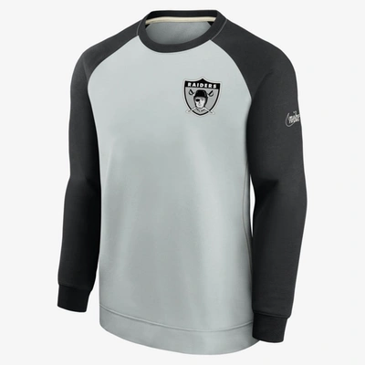 Nike Men's Silver And Black Las Vegas Raiders Historic Raglan Crew Performance Sweater In Grey