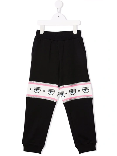 Chiara Ferragni Kids' Jogging Pants With Eyes Flirting All Over Bands In Black