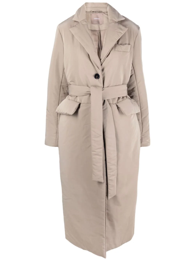 12 Storeez Belted Padded Coat In Neutrals