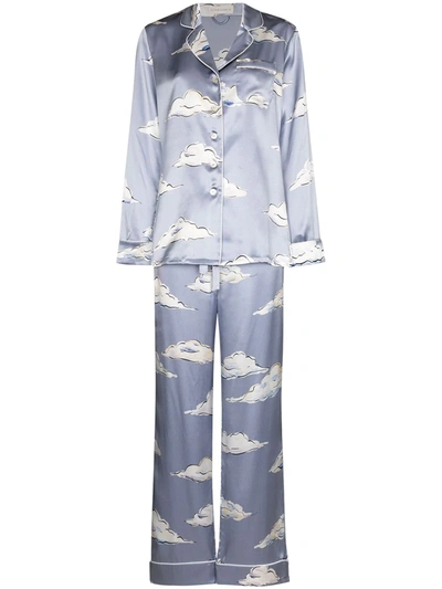 Olivia Von Halle Lila Metamorphosis-print Silk-satin Pyjamas In Blue