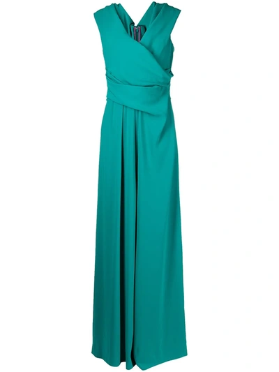 Talbot Runhof Detachable-train Draped Jumpsuit In Green