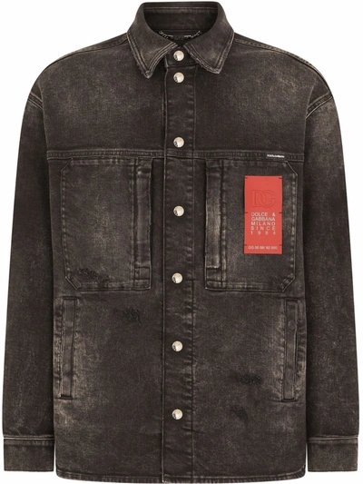 Dolce & Gabbana Black Stretch Denim Jacket With Patch Embellishment