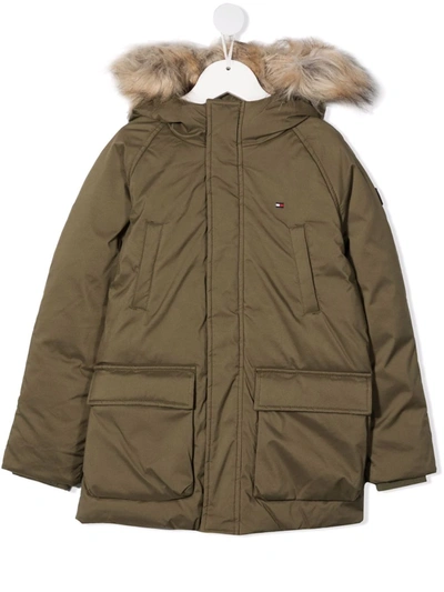 Tommy Hilfiger Junior Kids' Hooded Parka Coat In Green