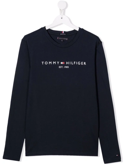 Tommy Hilfiger Junior Kids' Logo-print Long-sleeve T-shirt In Blue