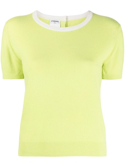Pre-owned Chanel 1996 Short-sleeved Cashmere Knitted Top In Green
