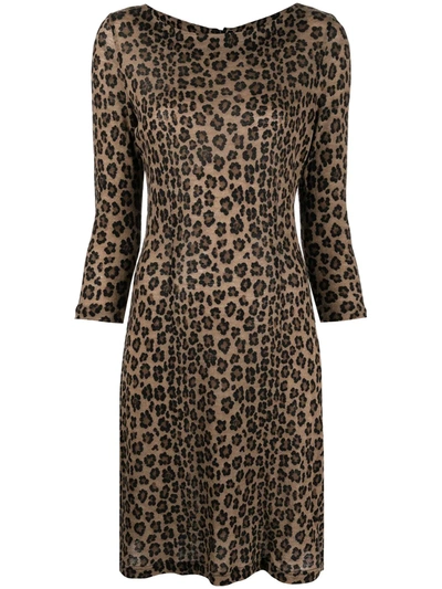 Pre-owned Fendi 1990s Leopard-print Fitted Dress In Brown