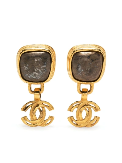 Pre-owned Chanel 1997 Cc Stone-embellished Earrings In Gold